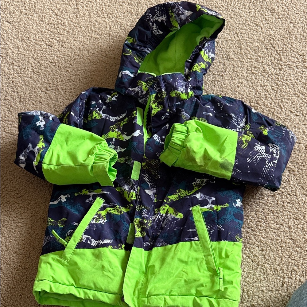 Kids Camouflage Puffer Jacket - Green and Blue